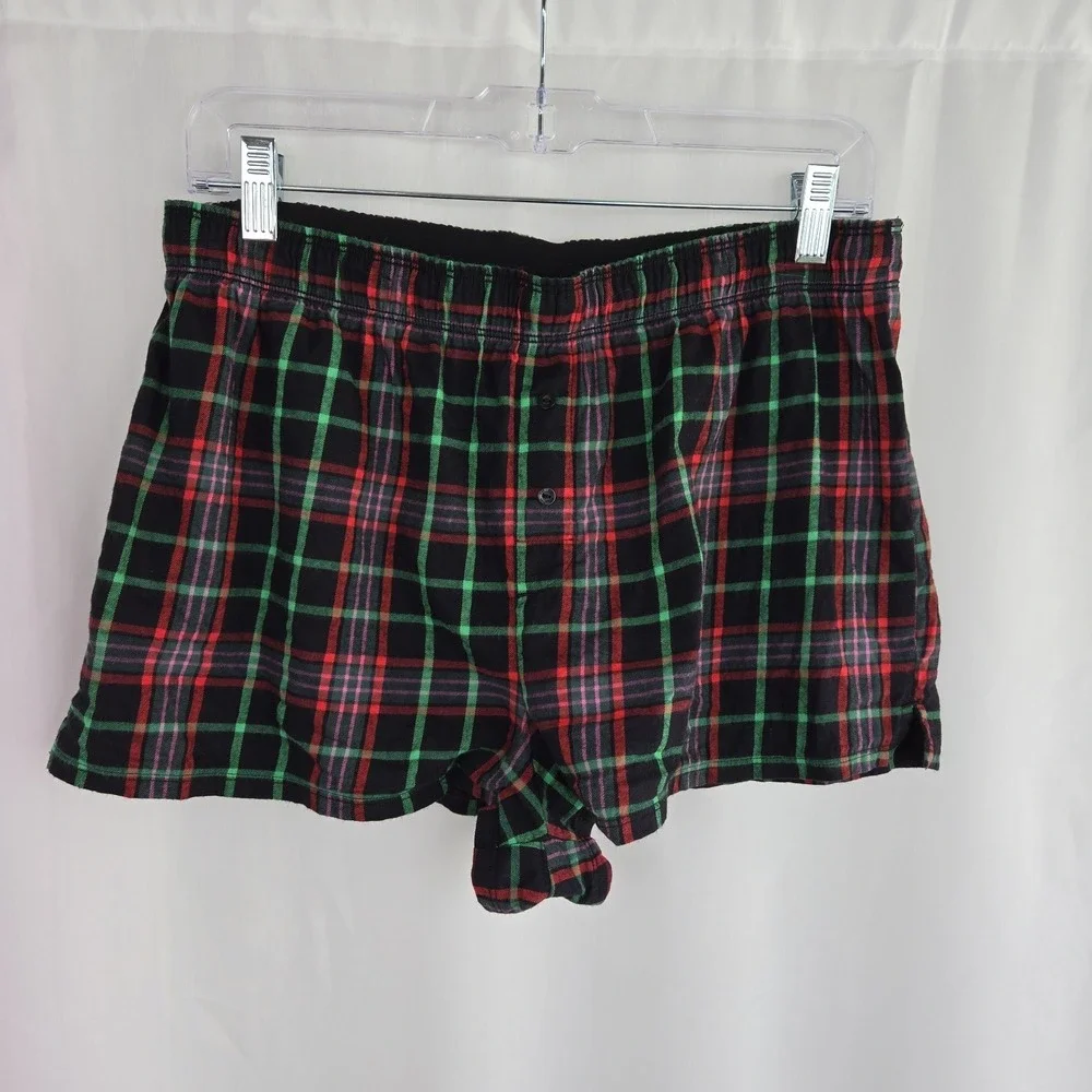 Victoria's Secret PINK Logo Holiday Plaid Sleep Shorts‎ Size M Loungewear